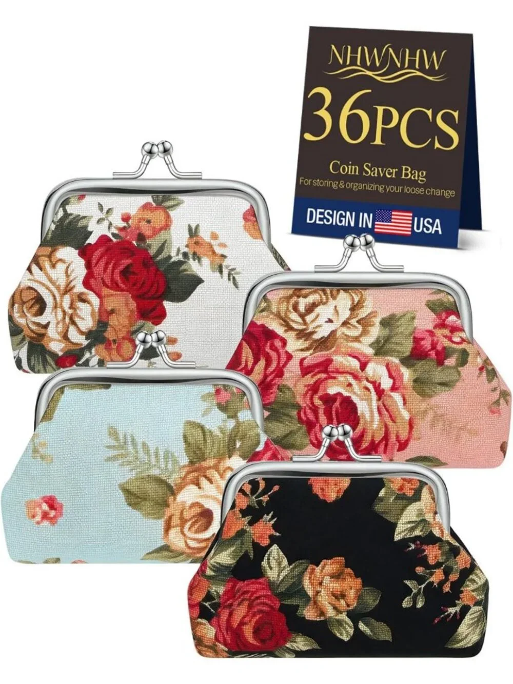 36 Pcs Floral Coin Purses Set, Vintage Mini Wallets for Women & Girls, Cute Gift
